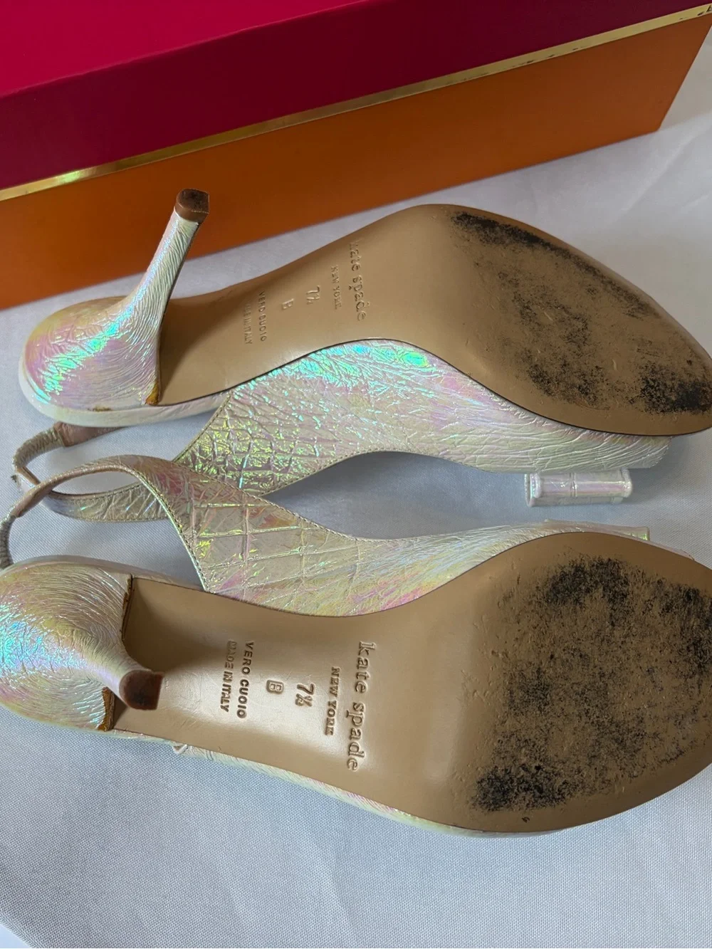 kate spade Iridescent Bow Peep-Toe Slingback Heels - Pearl